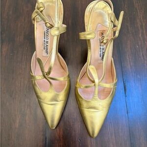 Manolo Blahnik Gold Strappy Heels